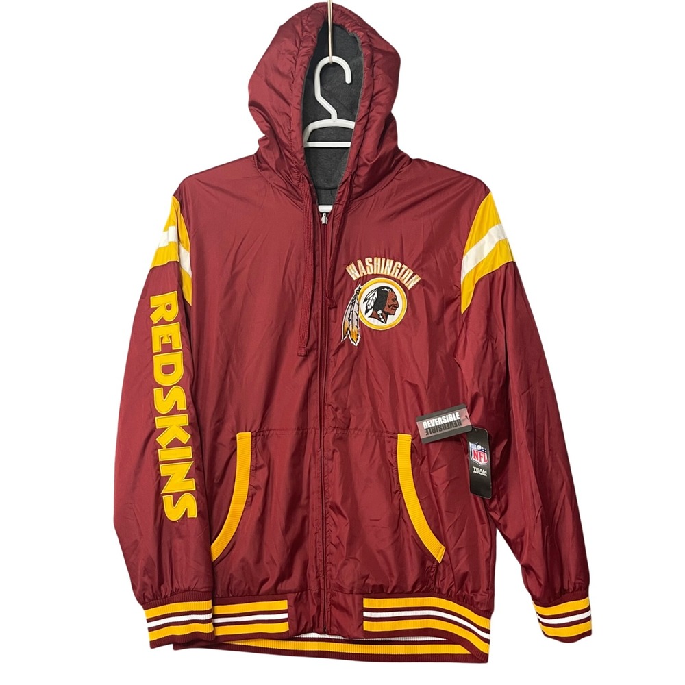Washington Redskins NFL Reversible Hooded Jacket Men's Burgundy Gray Embroidered